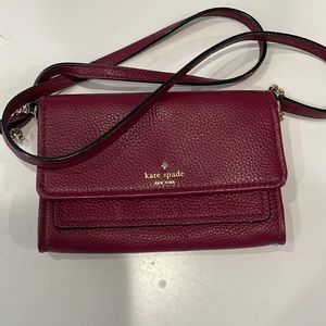Maroon leather Kate spade small over the shoulder/clutch